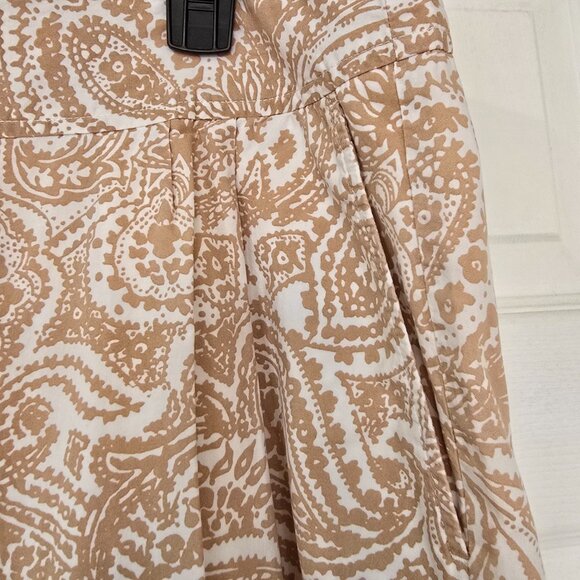 Lands' End Lined Paisley Skirt Cotton Tan White Zip Pockets Size 12 - Picture 2 of 9